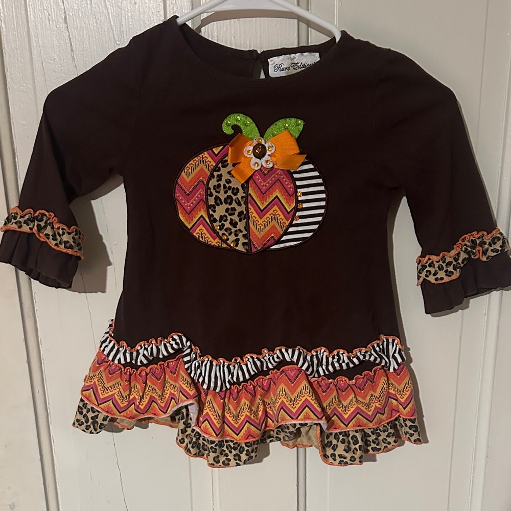 Rare Editions Brown Top with Pumpkin Applique